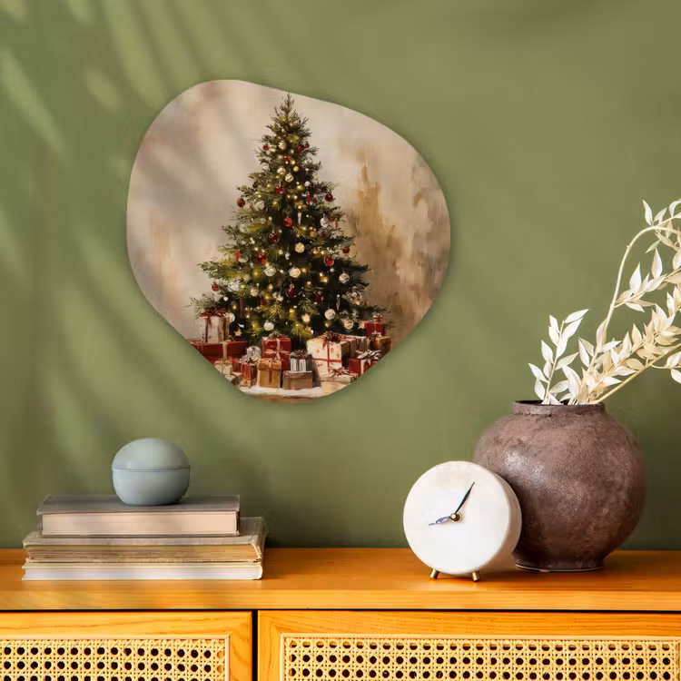 Kerstboom - Versierd - Kleurrijk Wandcirkel Organisch Forex 3mm klein -sfeer2
