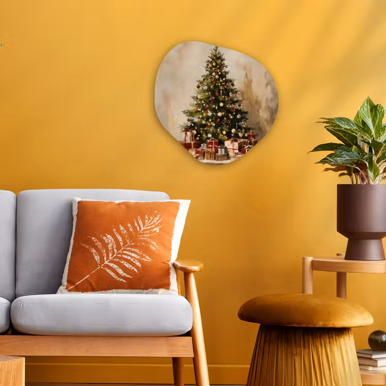 Kerstboom - Versierd - Kleurrijk Wandcirkel Organisch Forex 3mm klein -sfeer4