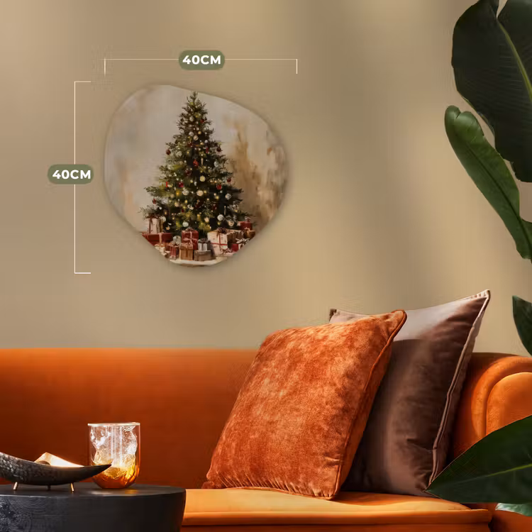 Kerstboom - Versierd - Kleurrijk Wandcirkel Organisch Forex 3mm klein -sfeer3