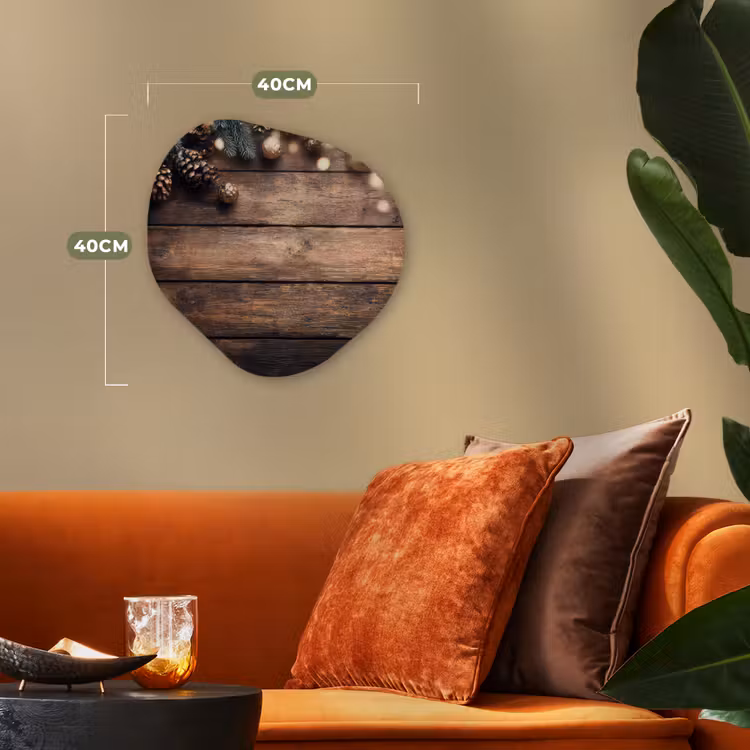 Kerstdecoratie - Houten - Dennenappel - Bruin Wandcirkel Organisch Forex 3mm klein -sfeer3