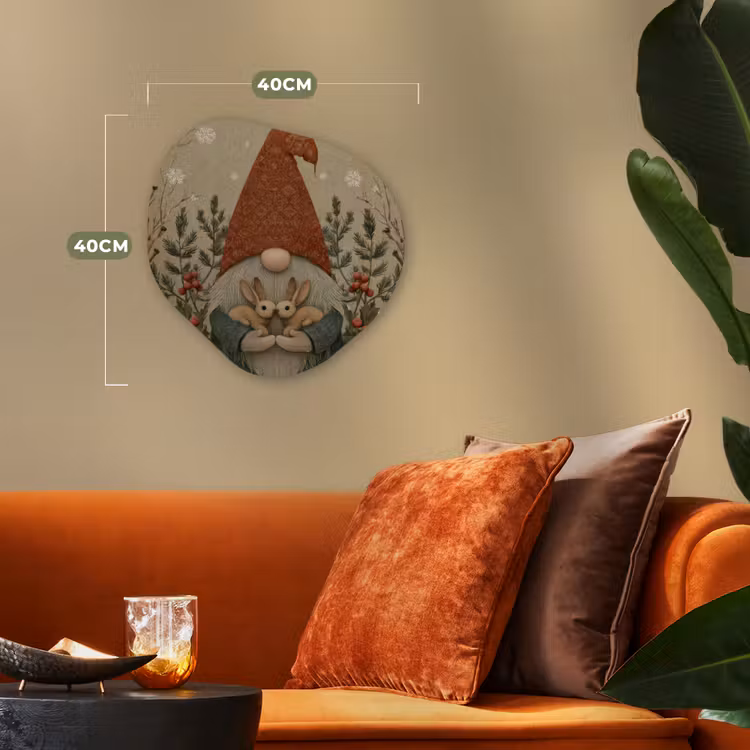 Kerstgnome - Konijntjes - Kleurrijk Wandcirkel Organisch Forex 3mm klein -sfeer3