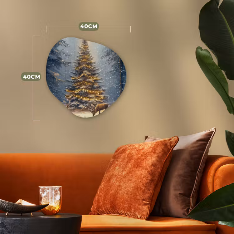 Kerstlicht - Woud - Hert - Donker Wandcirkel Organisch Forex 3mm klein -sfeer3