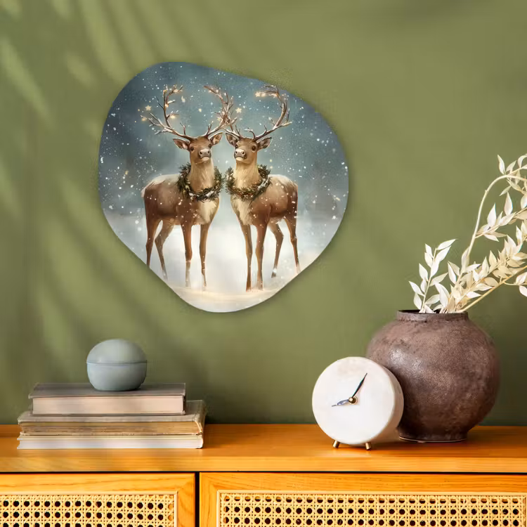 Kerstmagie - Winterwoud - Rendier Wandcirkel Organisch Forex 3mm klein -sfeer2