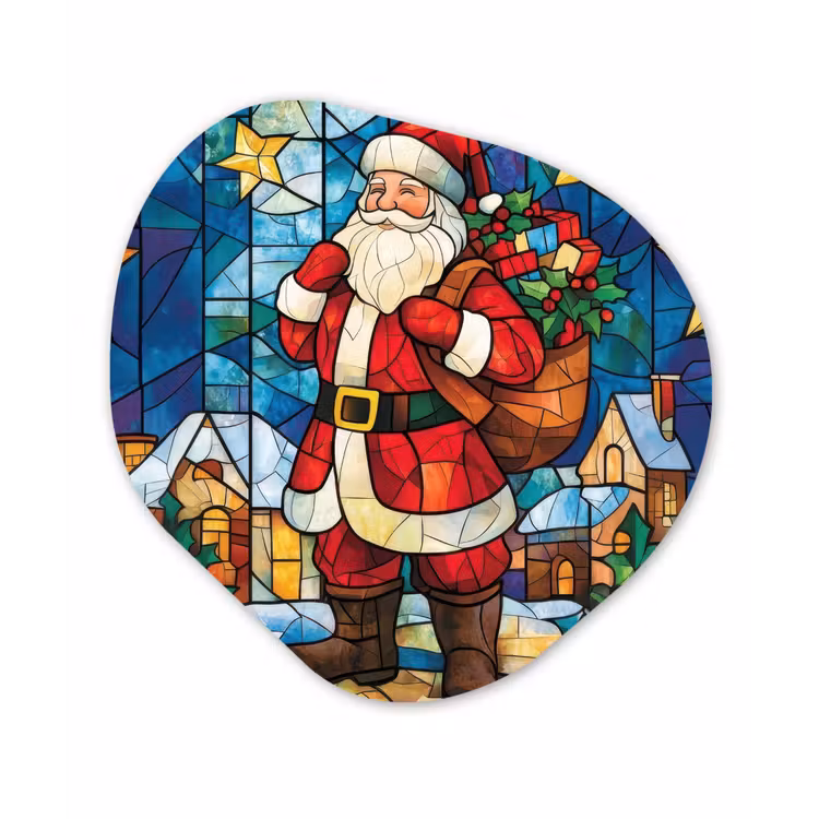 Kerstman - Glas - Kleurrijk Wandcirkel Organisch Forex 3mm klein -3d
