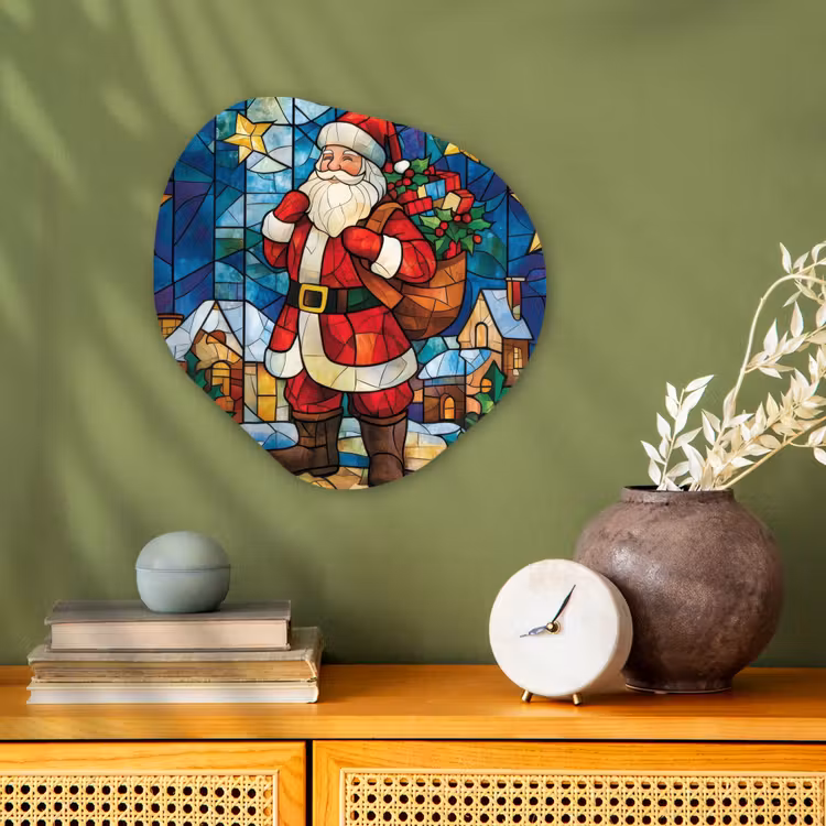 Kerstman - Glas - Kleurrijk Wandcirkel Organisch Forex 3mm klein -sfeer2