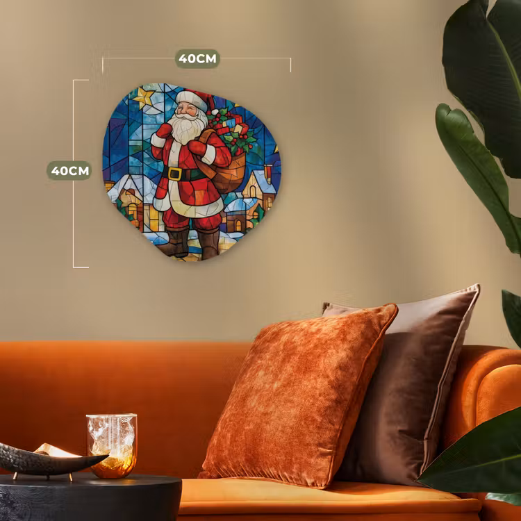 Kerstman - Glas - Kleurrijk Wandcirkel Organisch Forex 3mm klein -sfeer3