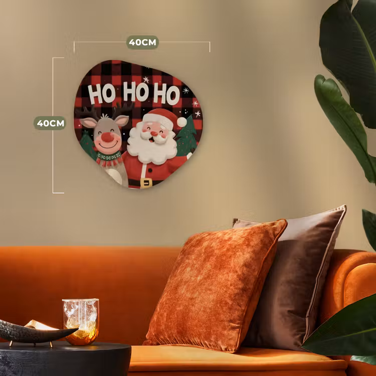 Kerstman - Rendier - Tekst - Rood - Zwart Wandcirkel Organisch Forex 3mm klein -sfeer3