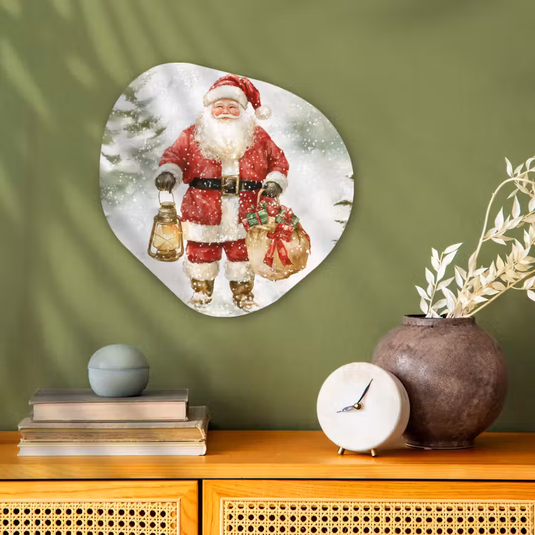 Kerstman- Winter - Sneeuw - Wit - Rood Wandcirkel Organisch Forex 3mm klein -sfeer2
