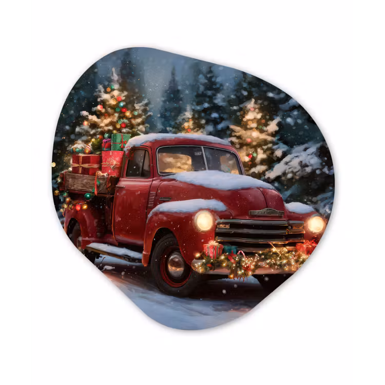 Kersttruck - Sneeuwbos - Rood Wandcirkel Organisch Forex 3mm klein -3d
