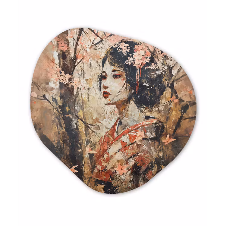 Kimono - Vrouw - kersenbomen Wandcirkel Organisch Forex 3mm klein -3d