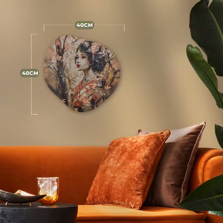 Kimono - Vrouw - kersenbomen Wandcirkel Organisch Forex 3mm klein -sfeer3