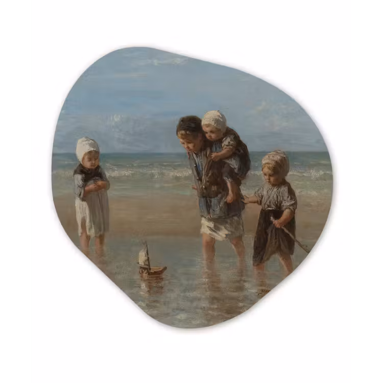 Kinderen der zee - Schilderij van Jozef Israëls Wandcirkel Organisch Forex 3mm klein -3d