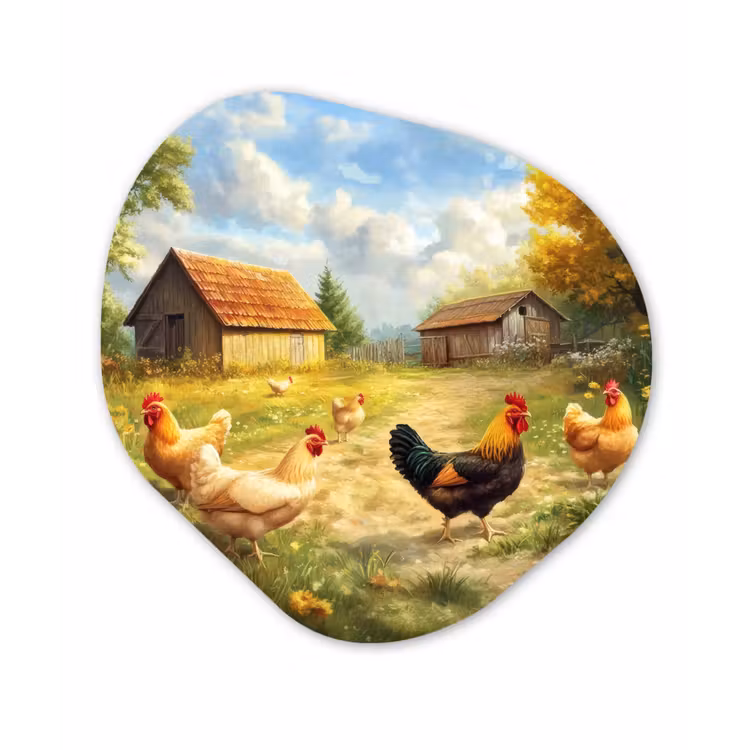 Kippen - Landelijke rust - Natuur Wandcirkel Organisch Forex 3mm klein -3d