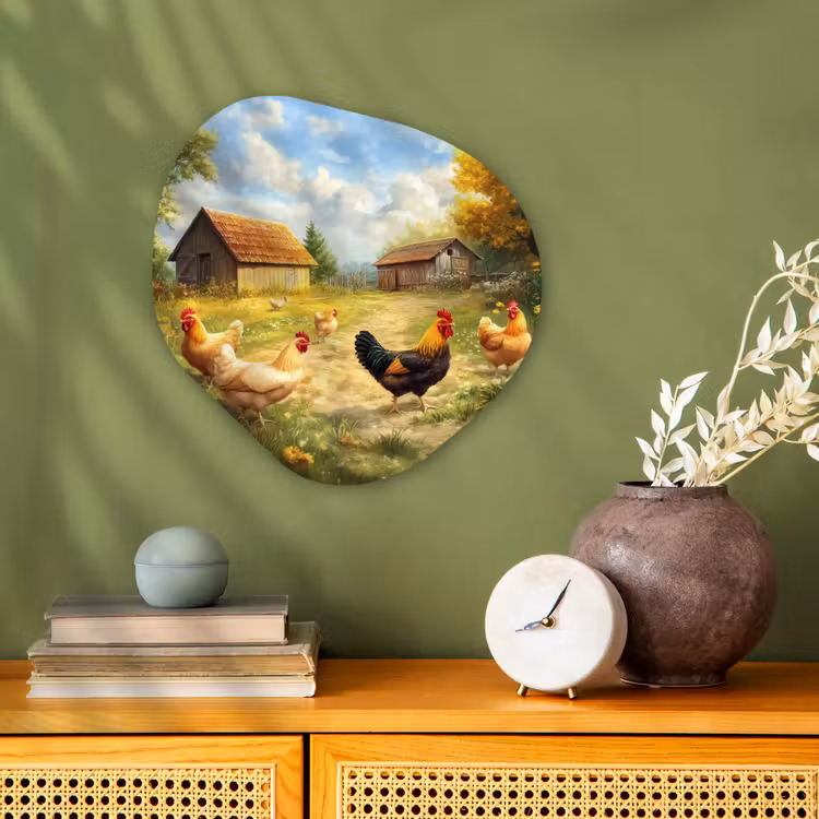 Kippen - Landelijke rust - Natuur Wandcirkel Organisch Forex 3mm klein -sfeer2