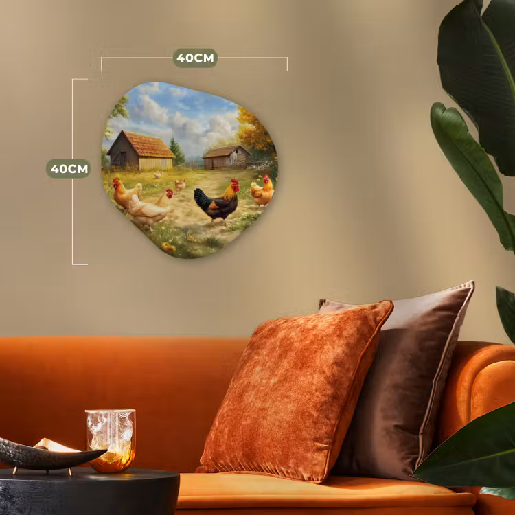 Kippen - Landelijke rust - Natuur Wandcirkel Organisch Forex 3mm klein -sfeer3