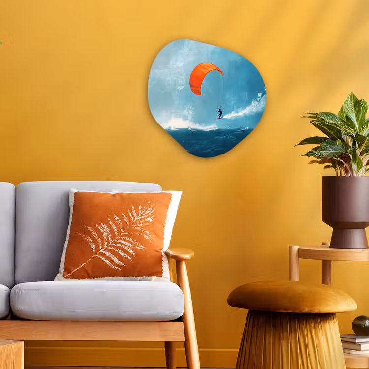 Kitesurfer - Oranje - Zee - Lucht Wandcirkel Organisch Forex 3mm klein -sfeer4