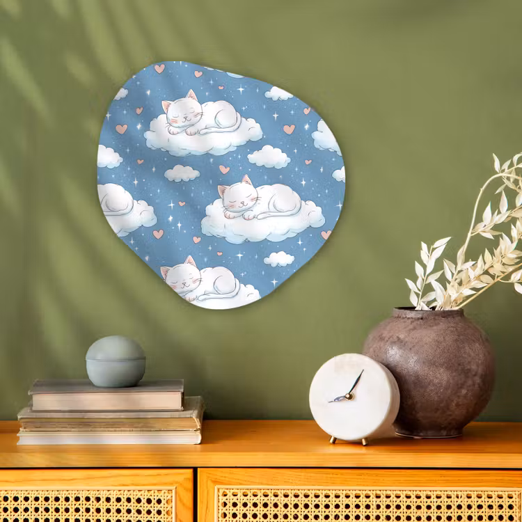Kitten - Wolken - Blauw Wandcirkel Organisch Forex 3mm klein 629 -sfeer2