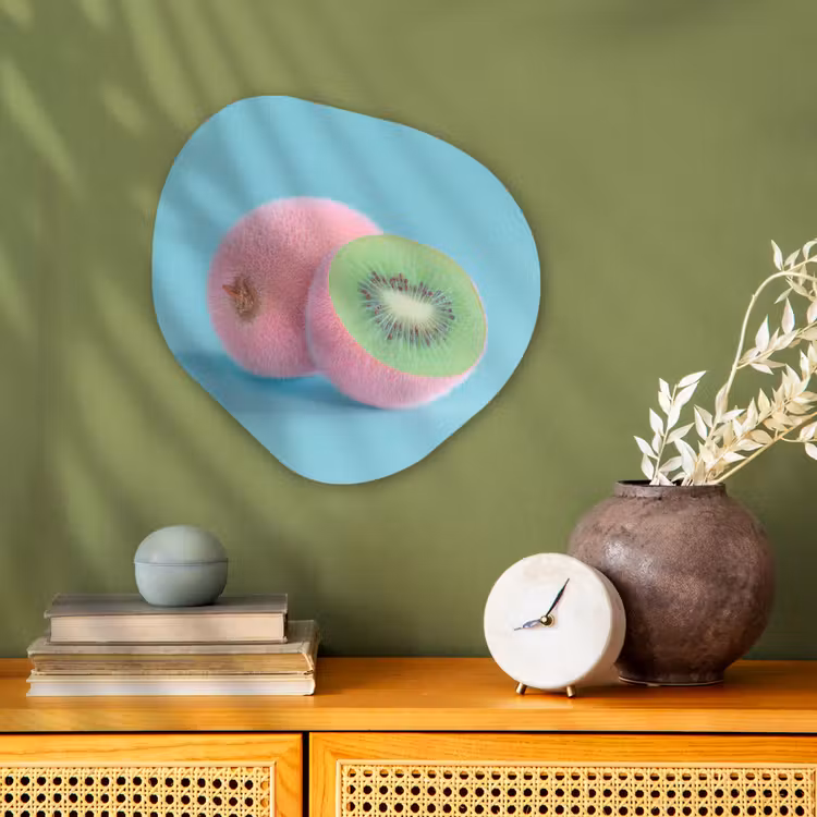 Kiwi - Blauw - Surrealistisch Wandcirkel Organisch Forex 3mm klein -sfeer2