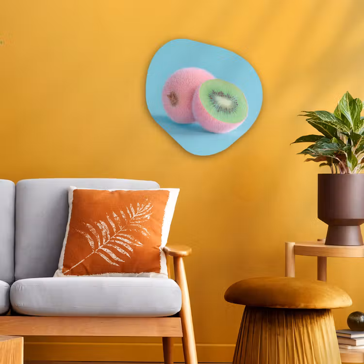 Kiwi - Blauw - Surrealistisch Wandcirkel Organisch Forex 3mm klein -sfeer4