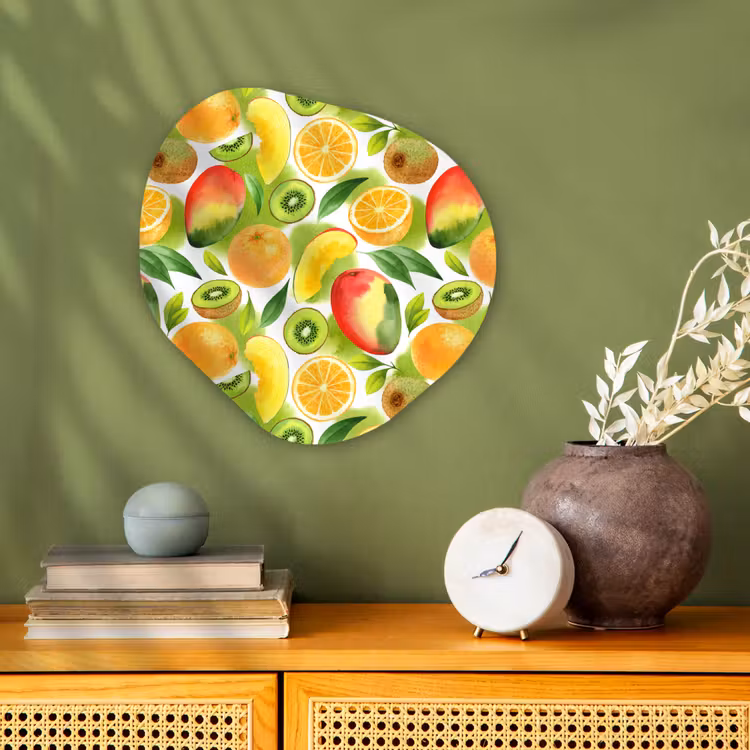 Kiwi - Sinasappel - Mango - Perzik Wandcirkel Organisch Forex 3mm klein 629 -sfeer2