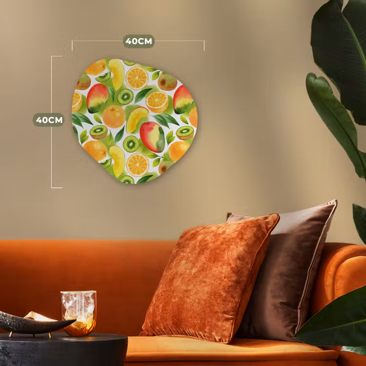 Kiwi - Sinasappel - Mango - Perzik Wandcirkel Organisch Forex 3mm klein 629 -sfeer3