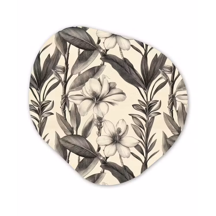 Klassiek - Botanisch - Zwart - Beige Wandcirkel Organisch Forex 3mm klein 629 -3d