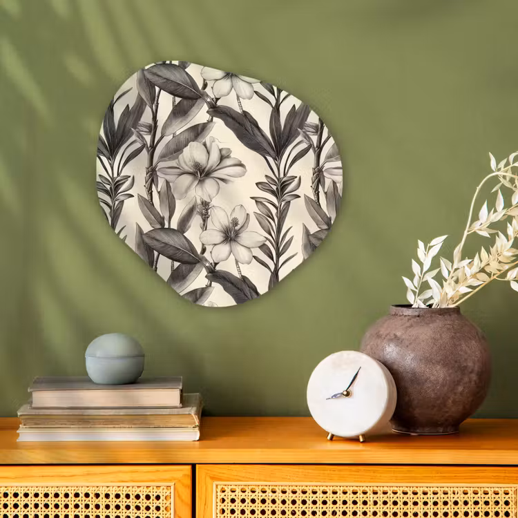 Klassiek - Botanisch - Zwart - Beige Wandcirkel Organisch Forex 3mm klein 629 -sfeer2