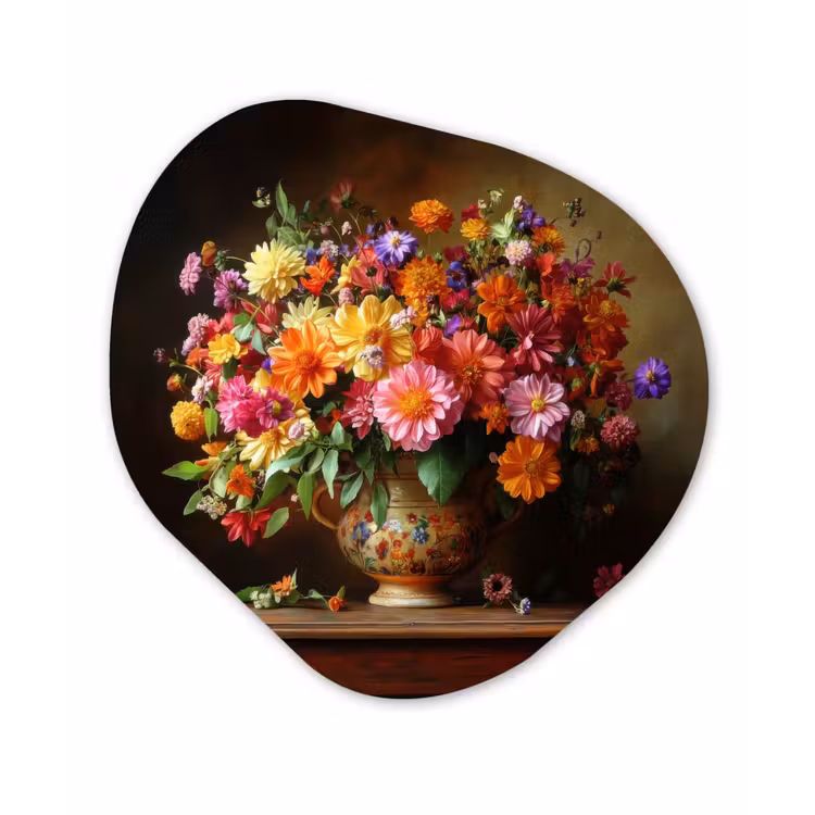 Kleuren - Boeket - Vaas - Hout Wandcirkel Organisch Forex 3mm klein -3d