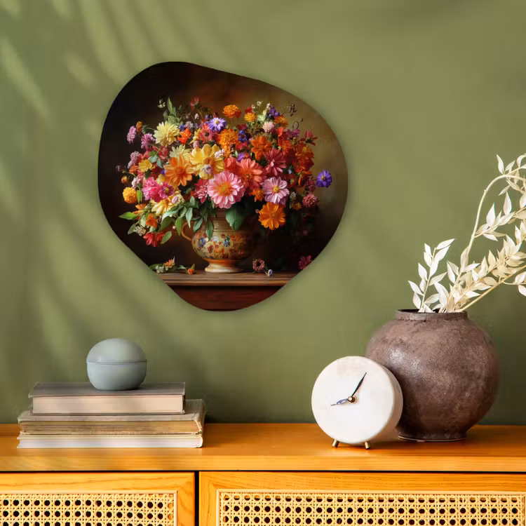 Kleuren - Boeket - Vaas - Hout Wandcirkel Organisch Forex 3mm klein -sfeer2