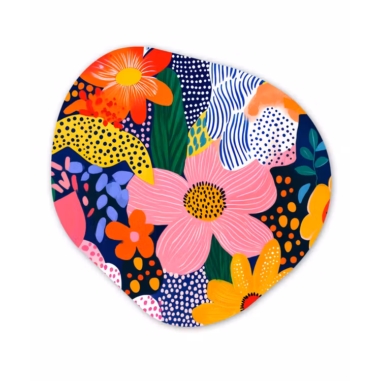Kleurrijk - Bloemen - Abstract - Stippen Wandcirkel Organisch Forex 3mm klein -3d