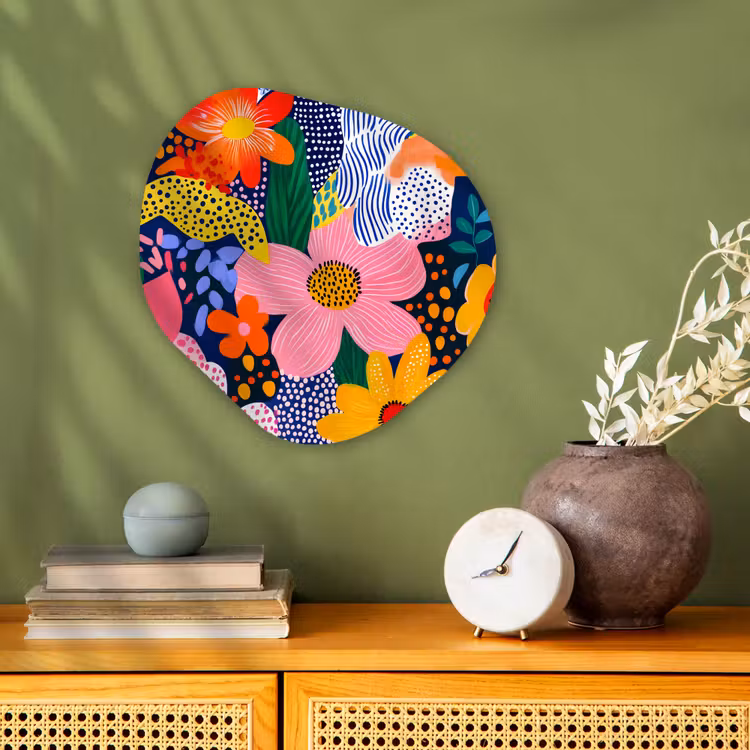 Kleurrijk - Bloemen - Abstract - Stippen Wandcirkel Organisch Forex 3mm klein -sfeer2