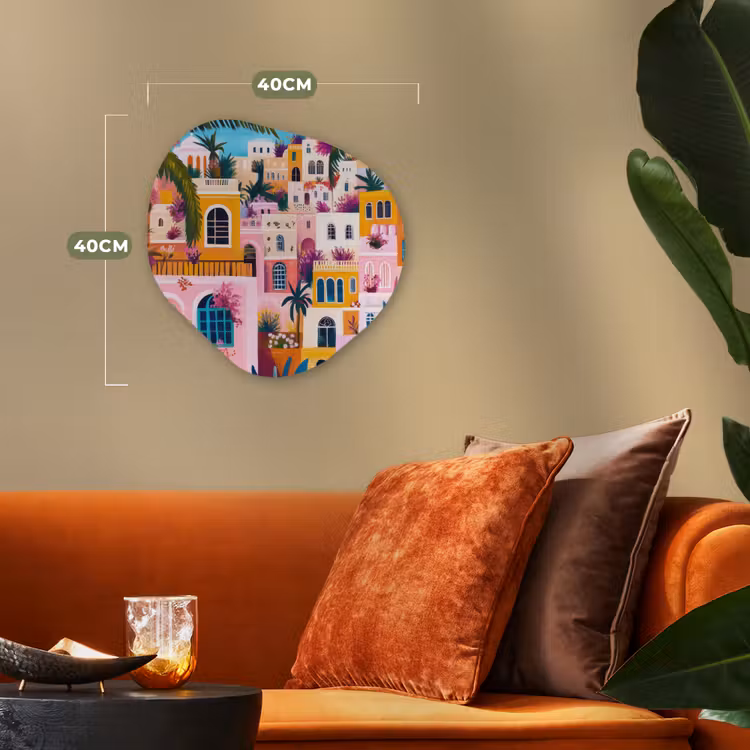 Kleurrijk - Roze - Oranje - Geel - Bloemen Wandcirkel Organisch Forex 3mm klein -sfeer3