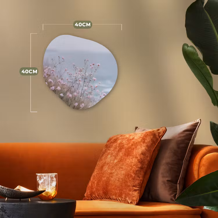 Klif - Bloemen - Zee - Roze Wandcirkel Organisch Forex 3mm klein -sfeer3