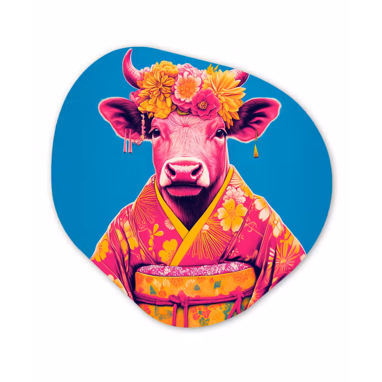 Koe - Bloemenkrans - Oorhangers - Kimono Wandcirkel Organisch Forex 3mm klein -3d
