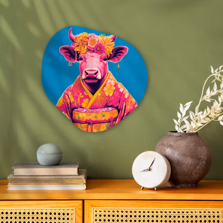 Koe - Bloemenkrans - Oorhangers - Kimono Wandcirkel Organisch Forex 3mm klein -sfeer2