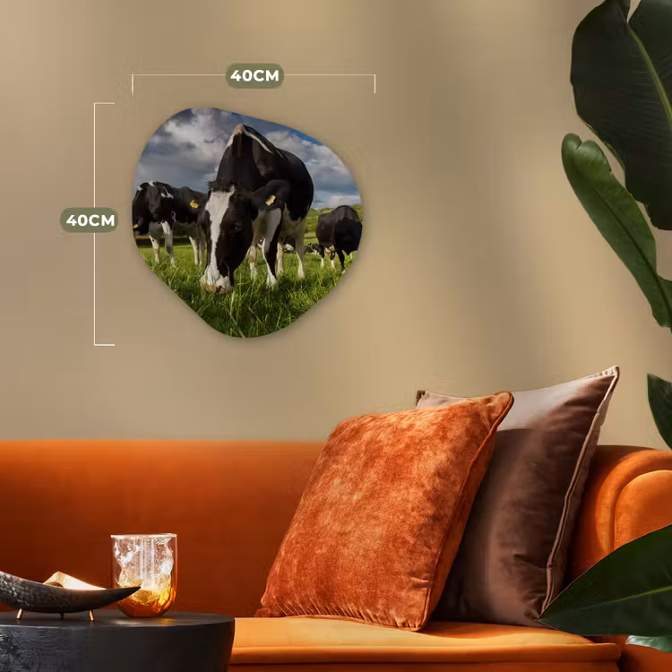 Koeien - Dieren - Gras - Weiland - Boerderij Wandcirkel Organisch Forex 3mm klein -sfeer3