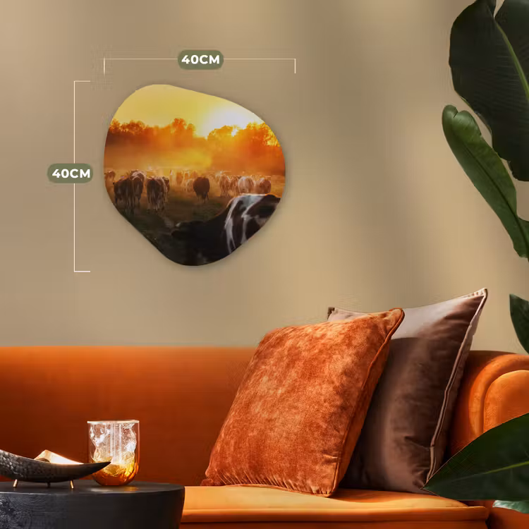 Koeien - Zonsondergang - Weiland - Dieren Wandcirkel Organisch Forex 3mm klein -sfeer3