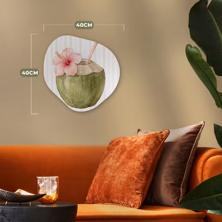 Kokosnoot - Drank - Tropisch - Illustratie - Zomer Wandcirkel Organisch Forex 3mm klein -sfeer3