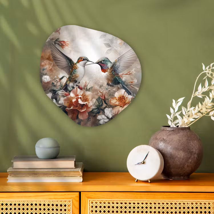 Kolibrie - Vogels - Bloemen - Natuur Wandcirkel Organisch Forex 3mm klein -sfeer2