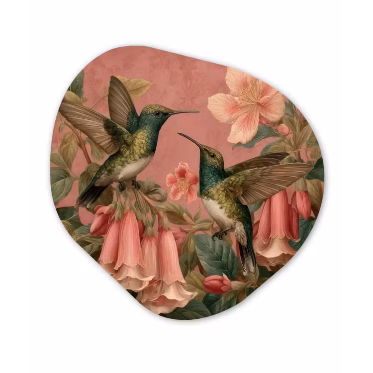 Kolibries - Bloemen - Groen - Roze Wandcirkel Organisch Forex 3mm klein -3d