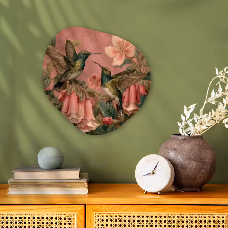 Kolibries - Bloemen - Groen - Roze Wandcirkel Organisch Forex 3mm klein -sfeer2
