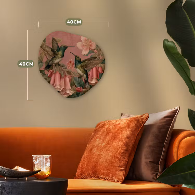 Kolibries - Bloemen - Groen - Roze Wandcirkel Organisch Forex 3mm klein -sfeer3