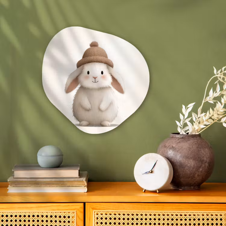 Konijn - Muts - Oren - Beige Wandcirkel Organisch Forex 3mm klein -sfeer2