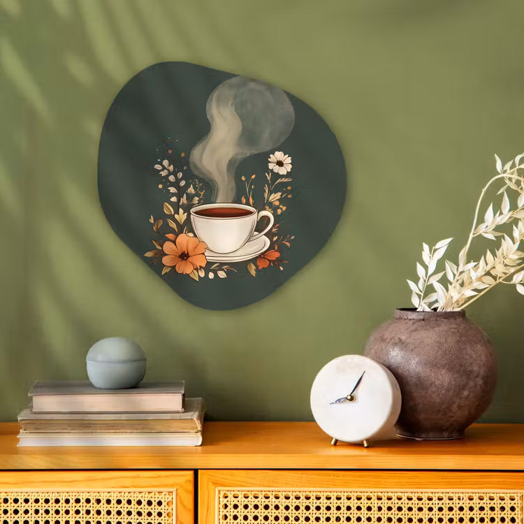 Kop - Bloemen - Groen - Koffie Wandcirkel Organisch Forex 3mm klein -sfeer2