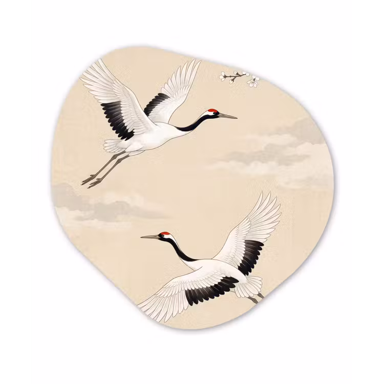 Kraanvogels - Bloesem - Beige Wandcirkel Organisch Forex 3mm klein -3d