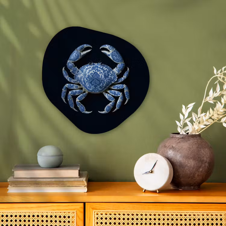 Krab - Delfts blauw - Dieren Wandcirkel Organisch Forex 3mm klein -sfeer2