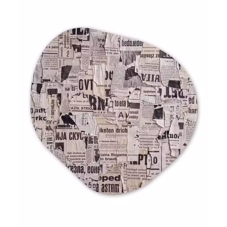 Krant - Gescheurd - Textuur - Abstract - Zwart-wit Wandcirkel Organisch Forex 3mm klein -3d