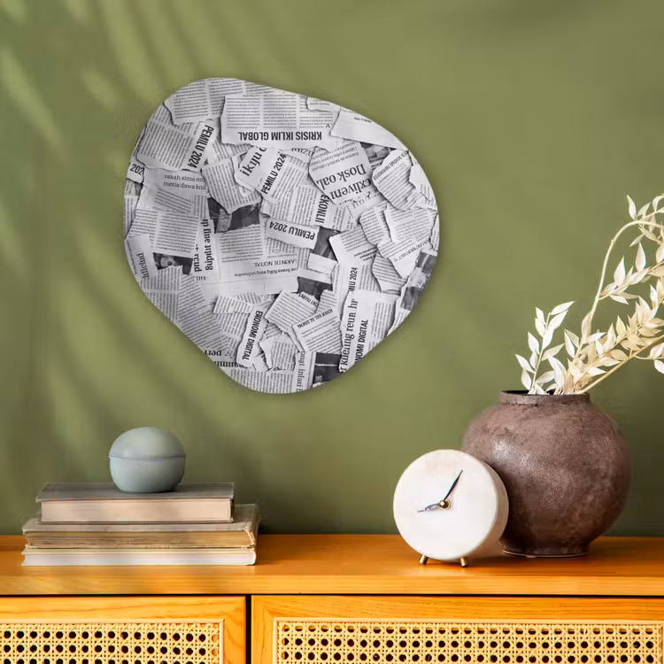 Krant - Versnipperd - Textuur - Zwart-wit - Abstract Wandcirkel Organisch Forex 3mm klein -sfeer2