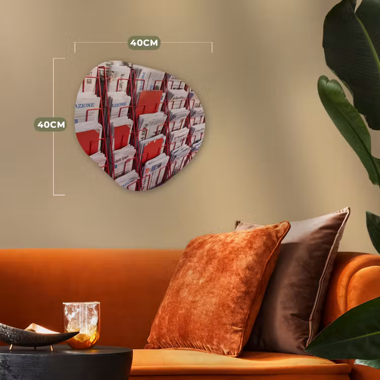 Kranten - Rek - Stedelijk - Dagelijks leven - Rood Wandcirkel Organisch Forex 3mm klein -sfeer3