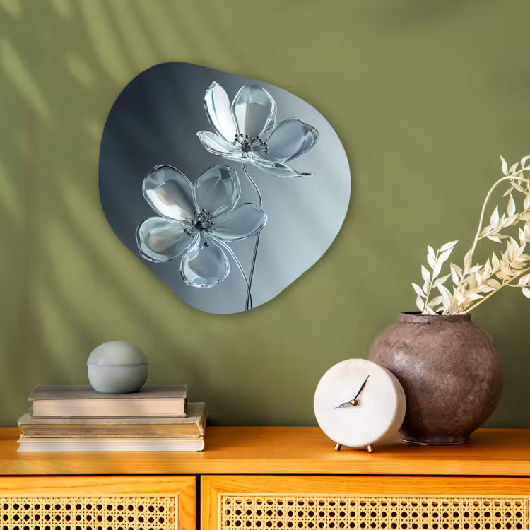 Kristal - Bloemen - Grijs Wandcirkel Organisch Forex 3mm klein -sfeer2